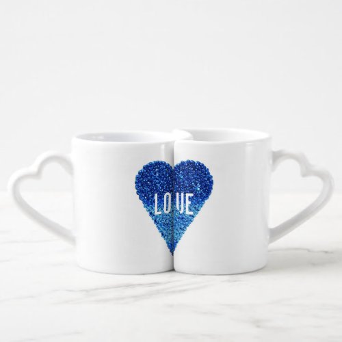 Cute Anniversary Couple Blue Love Hearts Coffee Mug Set