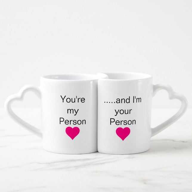 Cute Anniversary Couple Pink Love Hearts Coffee Mug Set (Front Nesting)