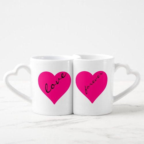 Cute Anniversary Couple Pink Love Hearts Coffee Mug Set