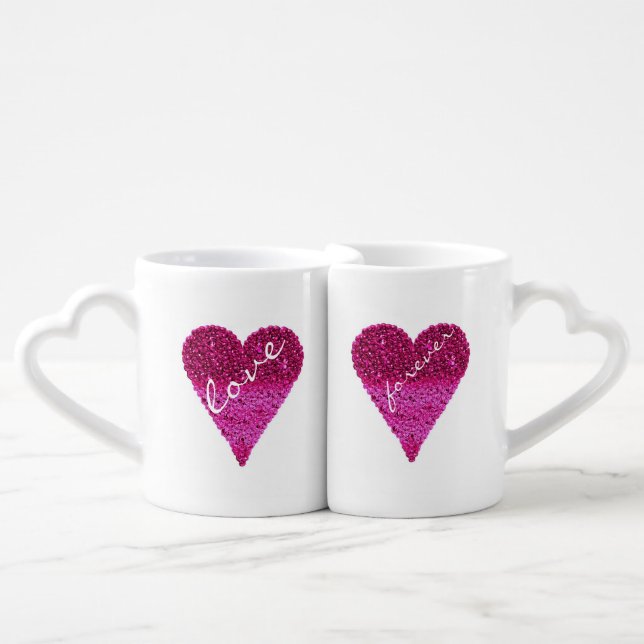 Cute Anniversary Couple Pink Love Hearts Coffee Mug Set (Front Nesting)