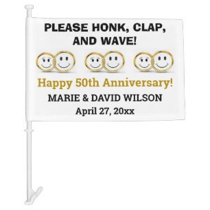 Cute Anniversary Wedding Rings Honk and Wave Car Flag