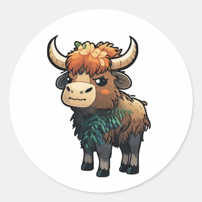 cute anoa cartoon style classic round sticker (Front)