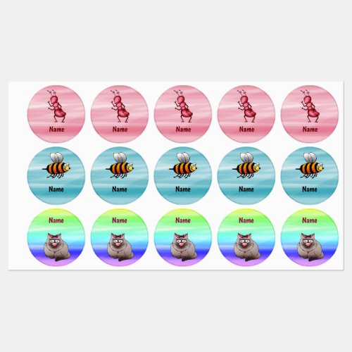 Cute Ant Bee Cat Kids Labels