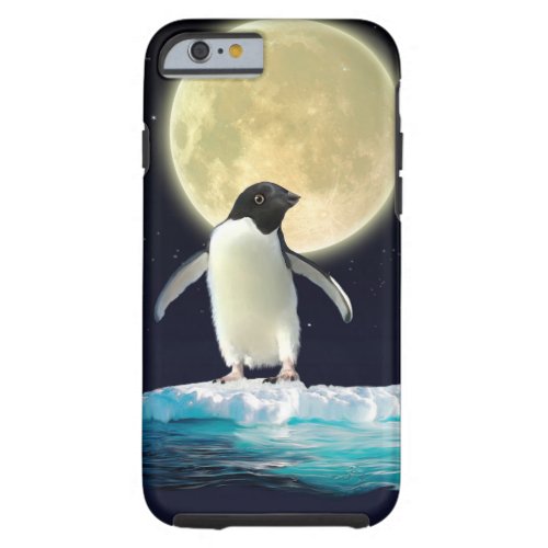 Cute Antarctic Penguin and Full Moon Tough iPhone 6 Case