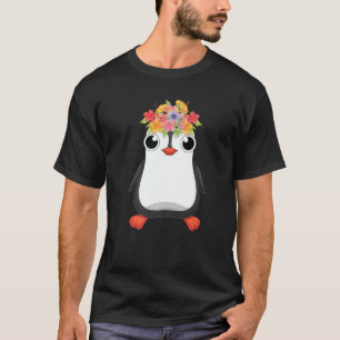 Cute Antarctica Animal Flowers Zoo Bird Penguin T-Shirt