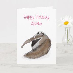Cute anteater and baby birthday card for aunt