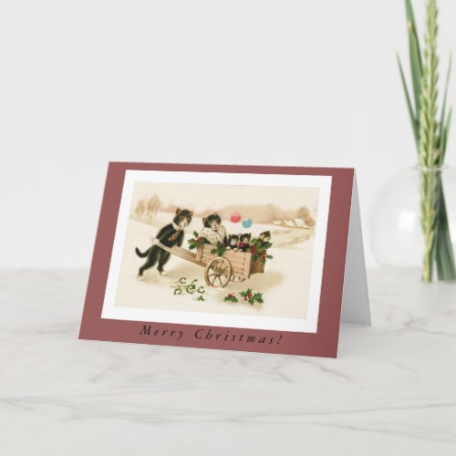 Cute Anthropomorphic Cats with Kittens Christmas Holiday Card