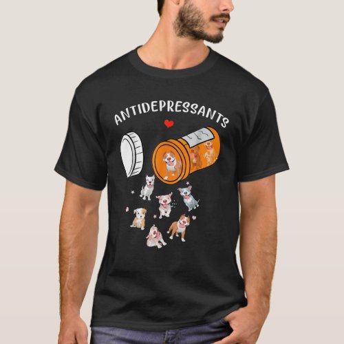 Cute Antidepressant With Pitbull Dog  Fitted V_Nec T_Shirt