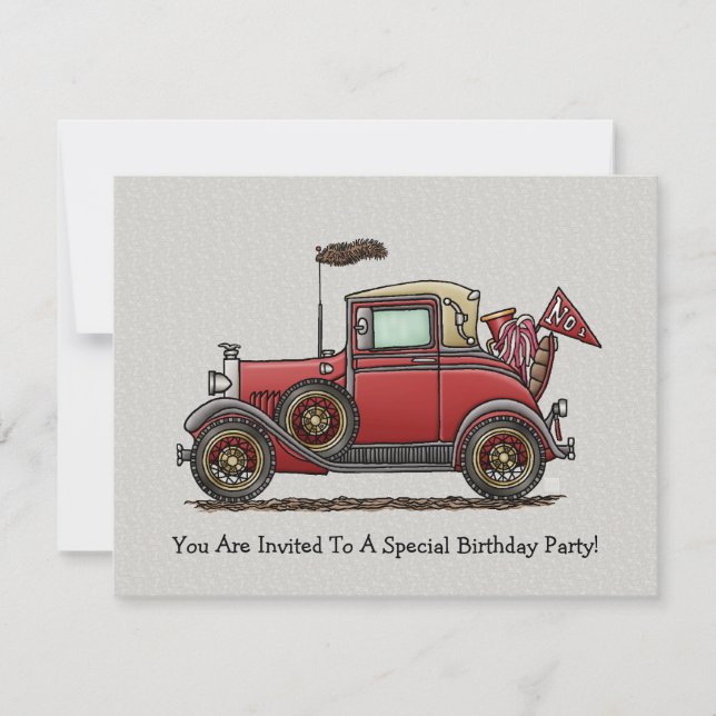 Cute Antique Car Invitation (Front)