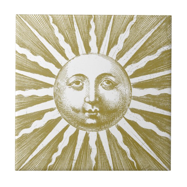 Cute Antique Vintage Gold Sun Face Ceramic Tile (Front)