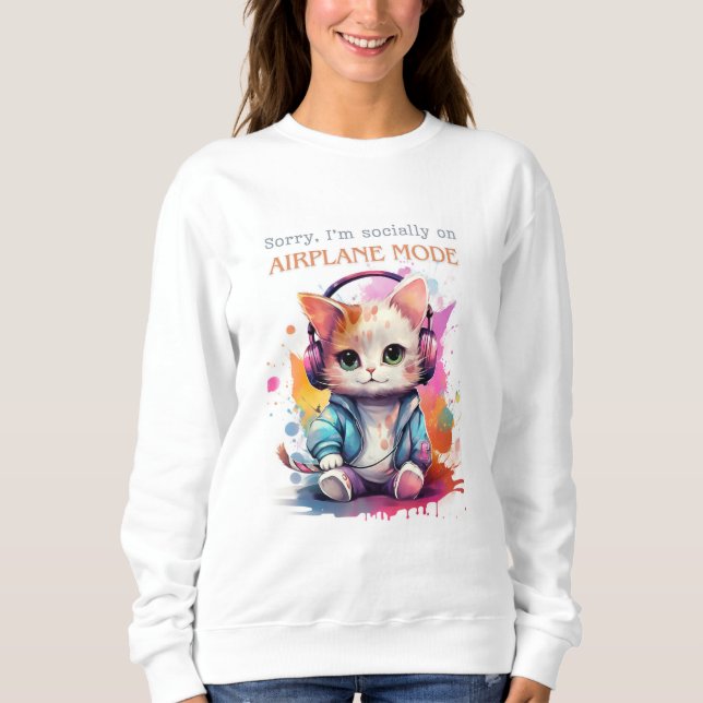 Cute Antisocial Cat White Sweatshirt (Front)