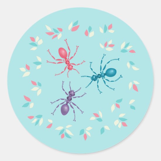 Cute Ants In Pastel Tones Vector Art Classic Round Sticker