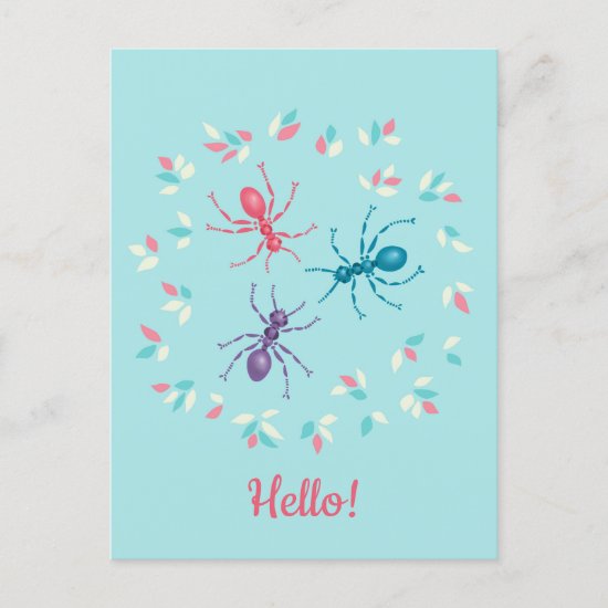 Cute Ants In Pastel Tones Vector Art Hello Holiday Postcard