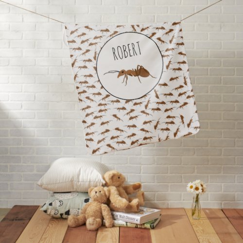 Cute Ants Pattern Custom Name Kids Baby Blanket