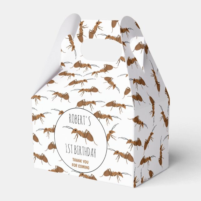 Cute Ants Pattern Custom Name Kids Birthday Party Favor Boxes (Front Side)