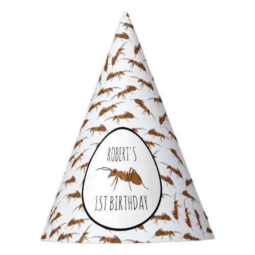 Cute Ants Pattern Custom Name Kids Birthday Party Hat