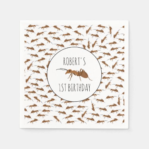 Cute Ants Pattern Custom Name Kids Birthday Party Napkins