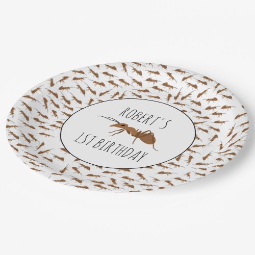 Cute Ants Pattern Custom Name Kids Birthday Party Paper Plates