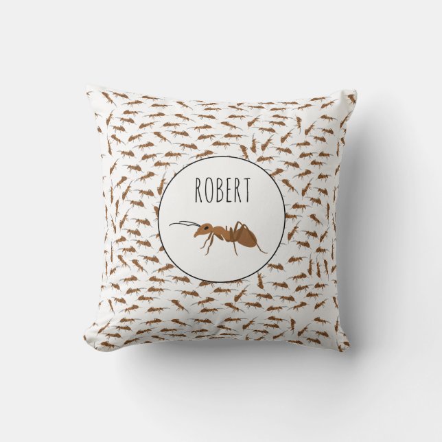 Cute Ants Pattern Custom Name Kids Throw Pillow (Front)
