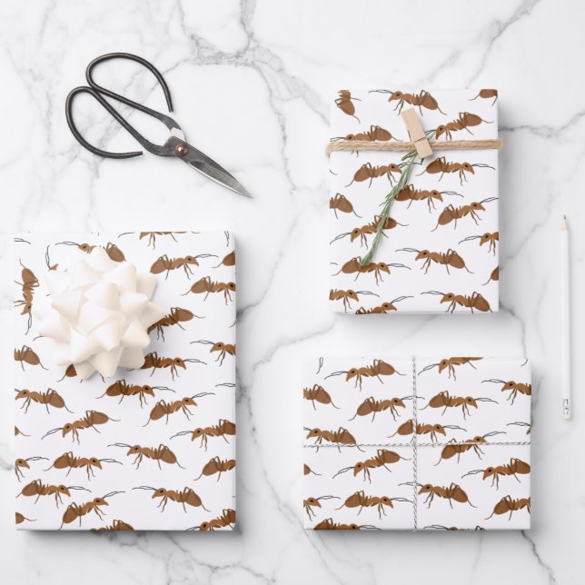 Cute Ants Pattern Wrapping Paper Sheets (Front)