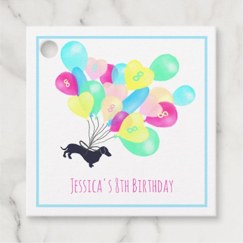 Cute Any Age Watercolor Balloon Dachshund Birthday Favor Tags