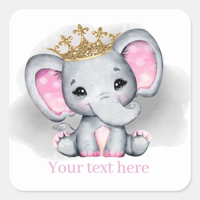 cute any purpose baby girl elephant Princess Square Sticker (Front)