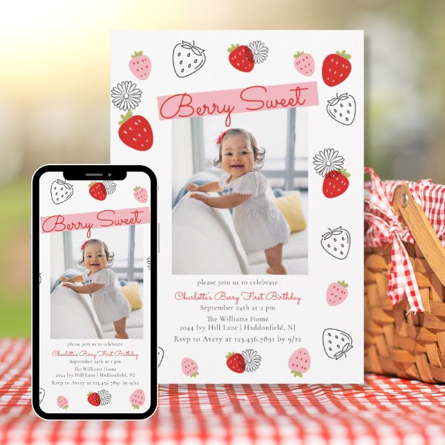 Cute Any Year Photo Berry Sweet Birthday  Invitation (Creator Uploaded)