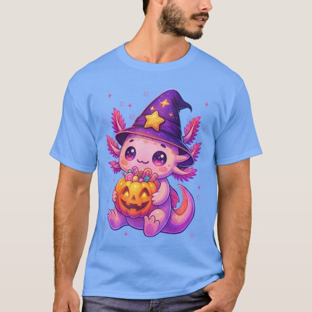 Cute Aolotl Witch Pumpkin Halloween Costumes Girls T-Shirt (Front)