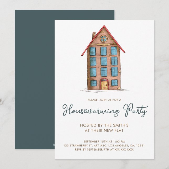 Cute Apartment Building Housewarming Party Invitation (Front/Back)