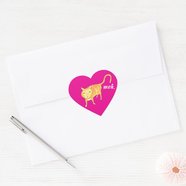 Cute Apathetic Orange Cat Heart Sticker (Envelope)