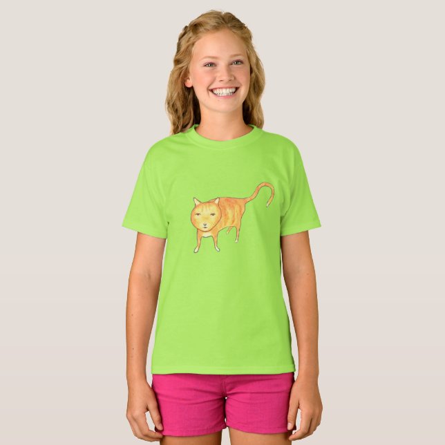 Cute Apathetic Orange Cat T-Shirt (Front Full)