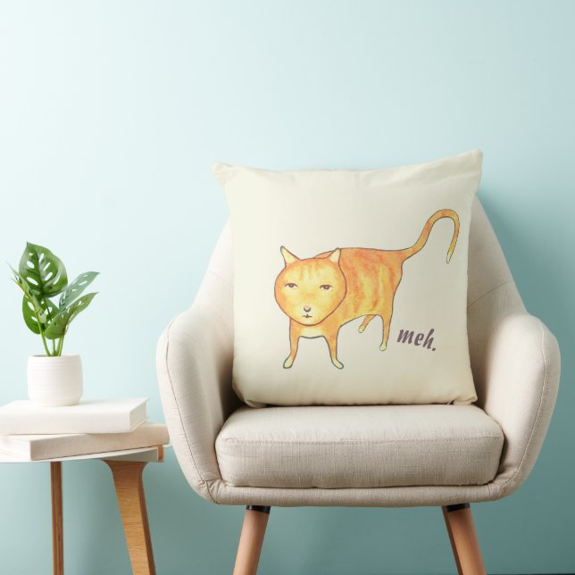 Cute Apathetic Orange Cat Throw Pillow (Chair)