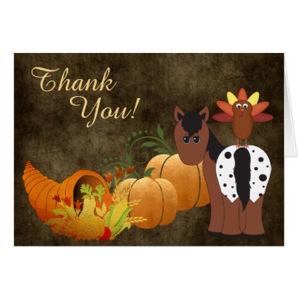 Cute Appaloosa Horse and Turkey Autumn Thank You Card