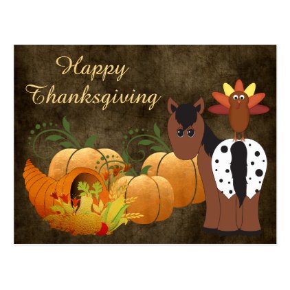 Cute Appaloosa Horse and Turkey Happy Thanksgiving Postcard