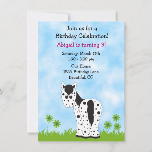 Cute Appaloosa Horse Birthday Invitation ~ Girls