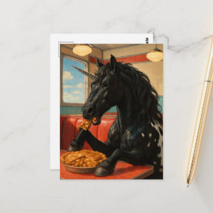 Cute Appaloosa Unicorn Eating Apple Pie Postcard