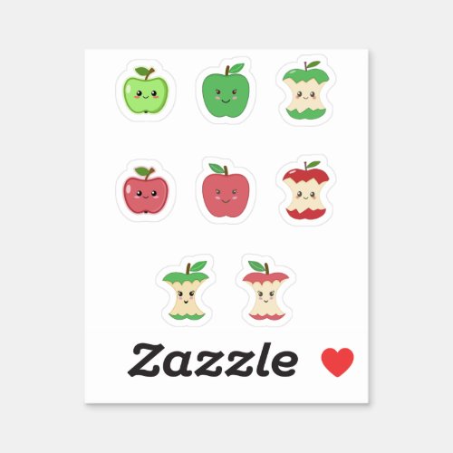 Cute Apple and Apple Core Stickers Set