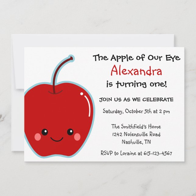 Cute Apple Birthday Invitation (Front)