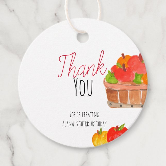 Cute apple birthday kid party favor tag (Front)