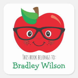 Cute Apple Bookplate Sticker for Kids Personalized