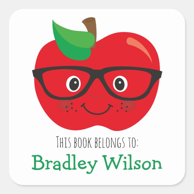 Cute Apple Bookplate Sticker for Kids Personalized (Front)