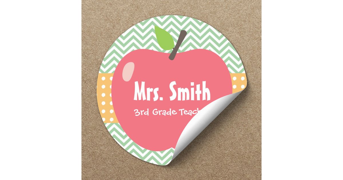Cute Apple Chevron Stripes Teacher Stickers | Zazzle