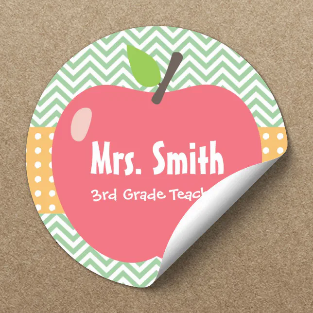 Cute Apple Chevron Stripes Teacher Stickers | Zazzle