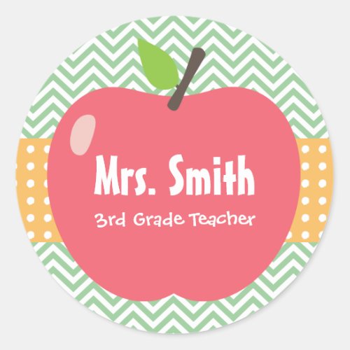 Cute Apple Chevron Stripes Teacher Stickers