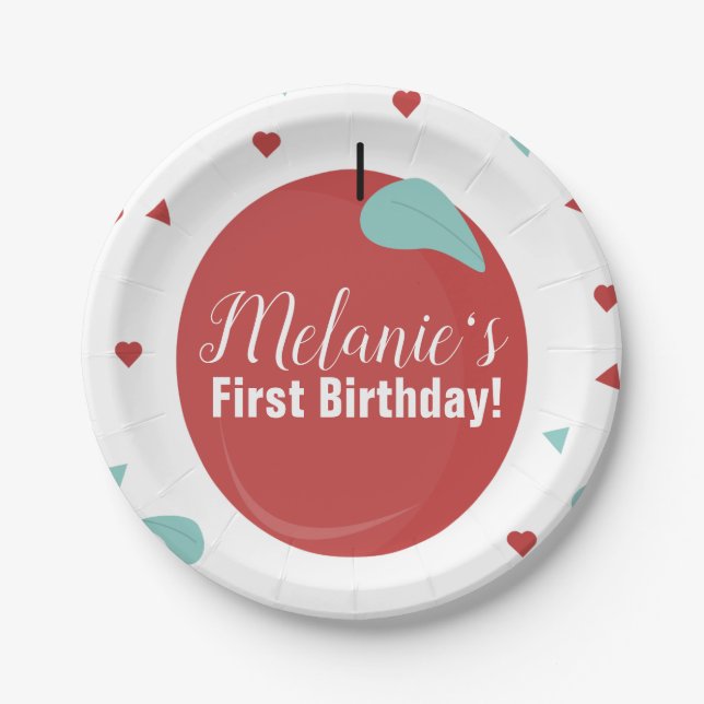 Cute Apple Confetti Birthday Party Paper Plates (Front)