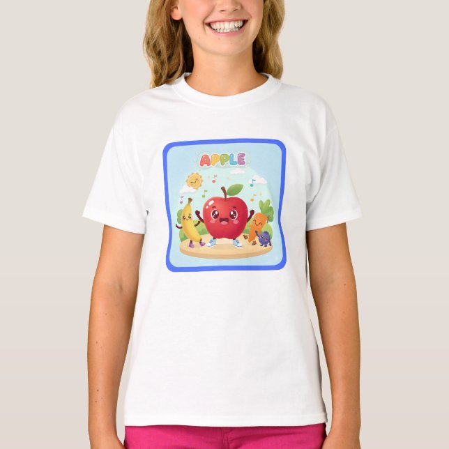 Cute Apple Friends Kids Illustration T-Shirt (Front)