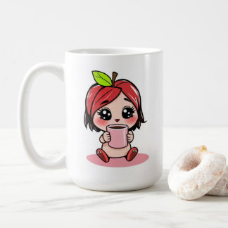 Cute Apple Head Chibi Drinking Coffee Mug
