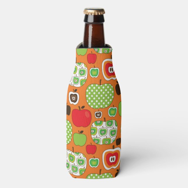 Cute apple illustration pattern bottle cooler (Bottle Front)