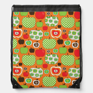 Cute apple illustration pattern drawstring bag