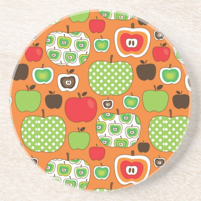 Cute apple illustration pattern drink coaster (Front)